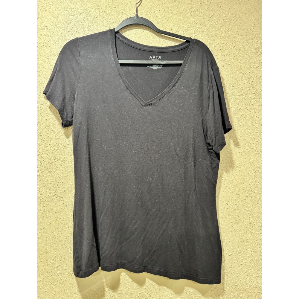 Apt. 9 Essentials Womens Black V-Neck Short Sleeve T-Shirt Size Large RayonBlend